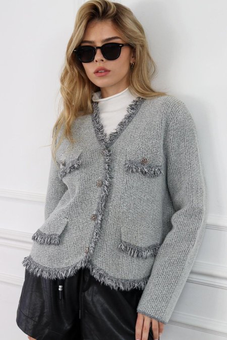 كشمير رمادي قصير